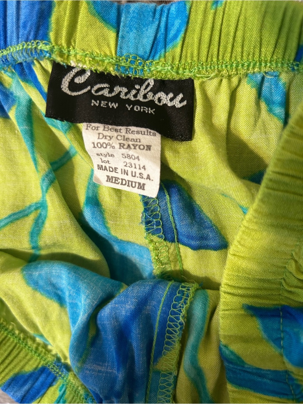 Vintage Caribou New York Blue Floral 100% Rayon Elastic Waist Pants Medium - Picture 2 of 7